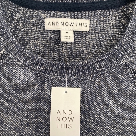 Macy’s Navy Stonewashed Crewneck Alternative Regular Fit Sweater Size Medium - Picture 3 of 9